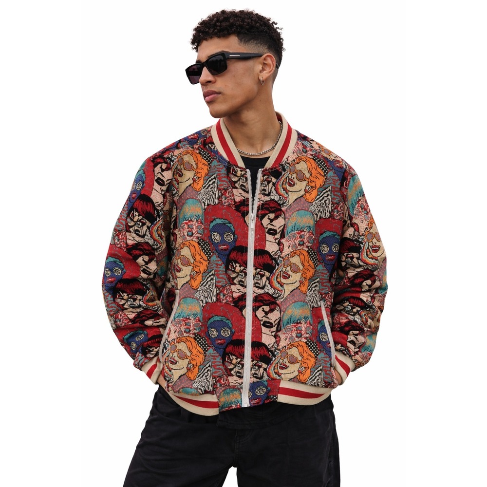 V.I.P. Collection Men's Multi Faces Jacquard Varsity Bomber Jacket Size XL NWT